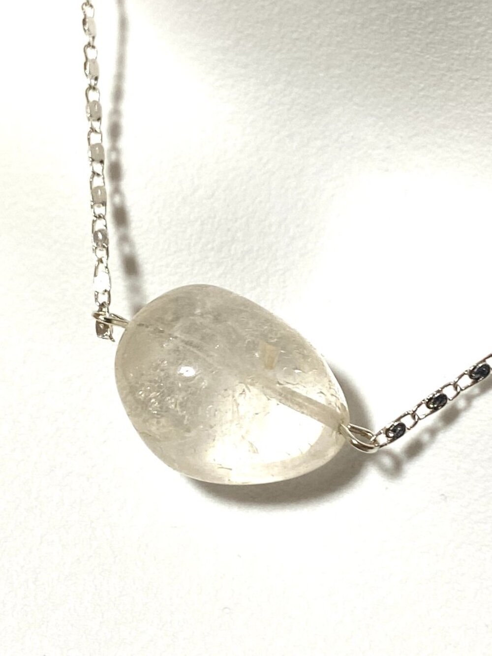 2/$20, Clear Quartz Short Necklace, Natural Tumbled Gemstone & Stainless Chain